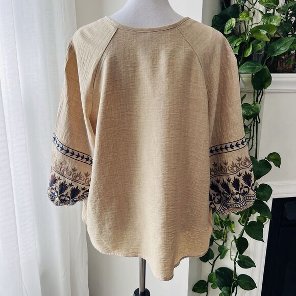 Olivia & Martin Earthy Boho Peasant Top Embroidered Prairie Style Blouse Plus 1X - Picture 6 of 8